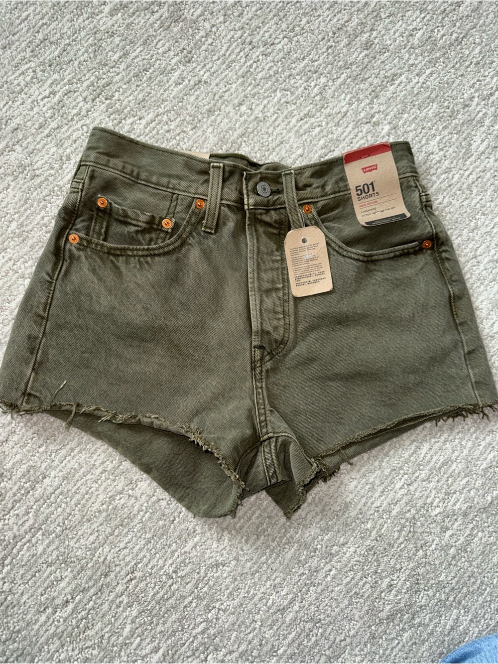 Levi's 501 Olive Green Cutoff Denim Shorts